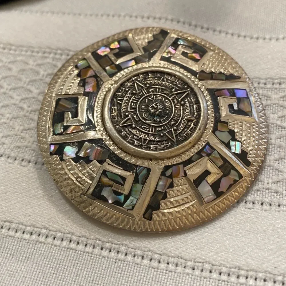 Vintage Sterling Silver MOP Inlay Pendant Brooch